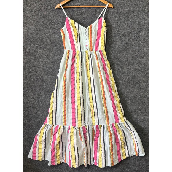 J.Crew Dresses & Skirts - J.Crew Womens Seersucker Striped Tiered Midi Dress Pink Yellow Blue Size 2